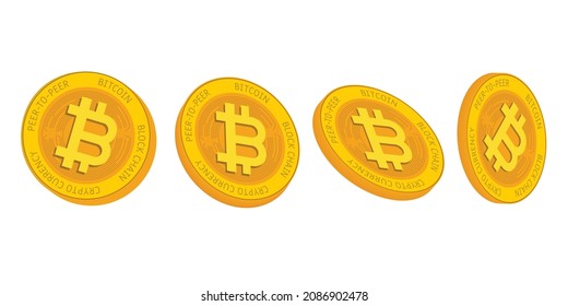 Set of block chain based cypto currency Bitcoin (BTH) logo in a golden coin vector illustration. Can be used as sticker, icon, badge, label, embem and print design elements. 