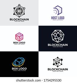 set of block chain or box logo icon vector technology