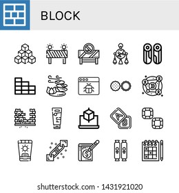 Set of block icons such as Brick wall, Cubes, Barrier, Mobile toy, Wood, Stones, Malware, Chocolate, Blockchain, Brick, Sunscreen, Cube, Blocks, Ledger, Sudoku , block