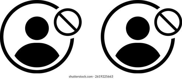 Conjunto de icono de usuario de bloque. Iconos de avatar minimalistas. Error de Cuenta bloqueado perfil borrado. Perfil de Cuenta en el símbolo de prohibición
