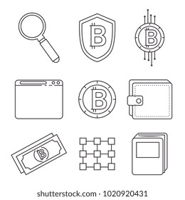 set of blockchain and bitcoin technology icon 