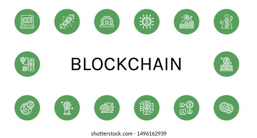 Set of blockchain icons such as Fintech, Blockchain, Token, Cryptocurrency, Bitcoin, Tokens , blockchain