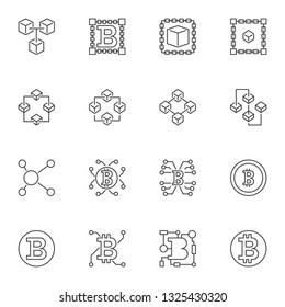 Set of Blockchain linear icons - vector Block Chain concept outline symbols or design elements