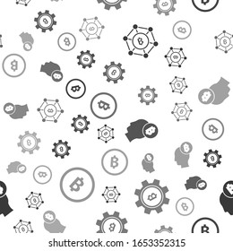 Set Blockchain technology Bitcoin, Cryptocurrency coin Bitcoin, Bitcoin think and Cryptocurrency coin Bitcoin on seamless pattern. Vector