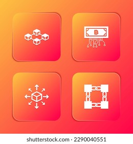 Set Blockchain technology, Cryptocurrency bitcoin with circuit, Distribution and  icon. Vector