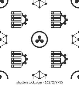 Set Blockchain technology, Cryptocurrency coin Ripple XRP and Server and gear on seamless pattern. Vector