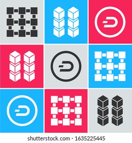 Set Blockchain technology, Blockchain technology and Cryptocurrency coin Dash icon. Vector