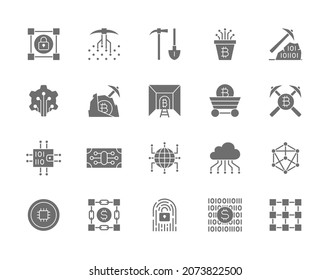 Set of Blockchain Technology Grey Icons. Pack of 48x48 Pixel Icons