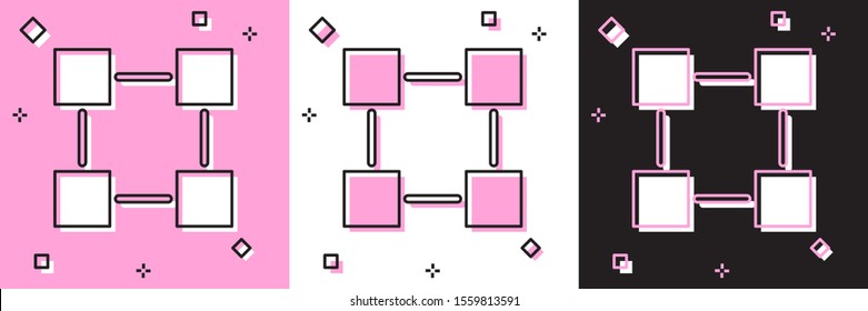 Set Blockchain technology icon isolated on pink and white, black background. Cryptocurrency data. Abstract geometric block chain network technology business.  Vector Illustration