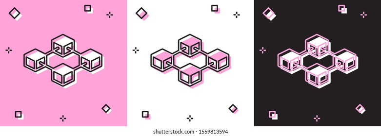 Set Blockchain technology icon isolated on pink and white, black background. Cryptocurrency data. Abstract geometric block chain network technology business.  Vector Illustration