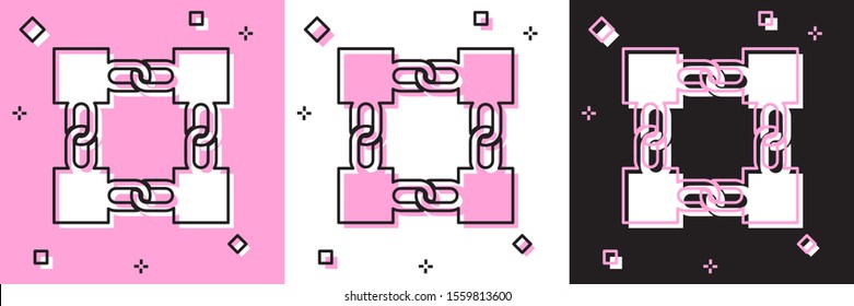 Set Blockchain technology icon isolated on pink and white, black background. Cryptocurrency data. Abstract geometric block chain network technology business.  Vector Illustration