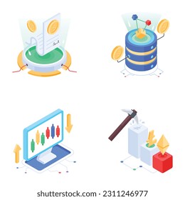 Set of Blockchain Technology Isometric Icons 

