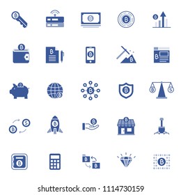 set of blockchain tecnology icons, with simple blue glypth style, use for business web icon, analyst, bitcoin, business, cryptocurrency, digital business, marketing, e money, bitcoin. 