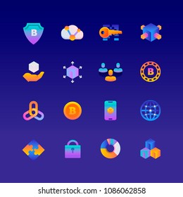 Set of Blockchain. Vector Gradient Icons. Editable Color. 48x48 Pixel. Include such Themes as Cryptocurrency, Bitcoin, Finance and more.