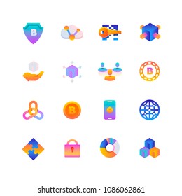 Set of Blockchain. Vector Gradient Icons. Editable Color. 48x48 Pixel. Include such Themes as Cryptocurrency, Bitcoin, Finance and more.