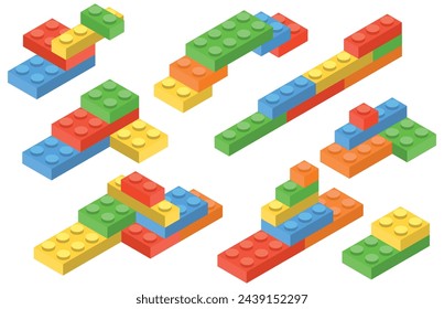 Set of blocks building toy colored brick. Toy bricks. 3d design. Vector illustration.