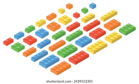 Conjunto de bloques de construcción de juguete de ladrillo de color. Ladrillos de juguete. diseño 3d. Ilustración vectorial.