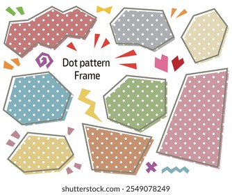 A set of blocky speech bubbles with white polka dots on a grayish color