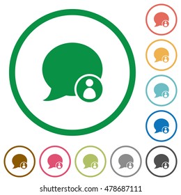 Set of blog comment owner color round outlined flat icons on white background