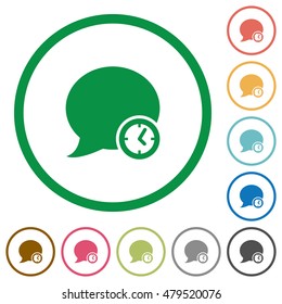 Set of blog comment time color round outlined flat icons on white background