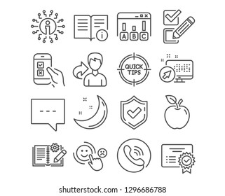 Set of Blog, Survey results and Mobile survey icons. Technical info, Certificate and Tips signs. Customer satisfaction, Engineering documentation and Checkbox symbols. Vector