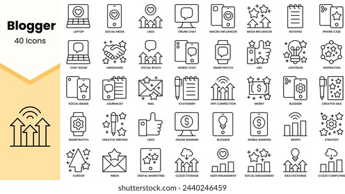 Set of blogger icons. Simple line art style icons pack. Vector illustration