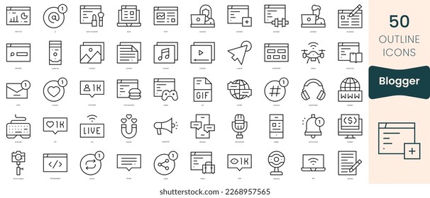 Set of blogger icons. Thin linear style icons Pack. Vector Illustration