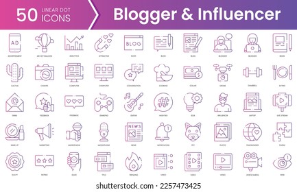 Set of blogger and influencer icons. Gradient style icon bundle. Vector Illustration