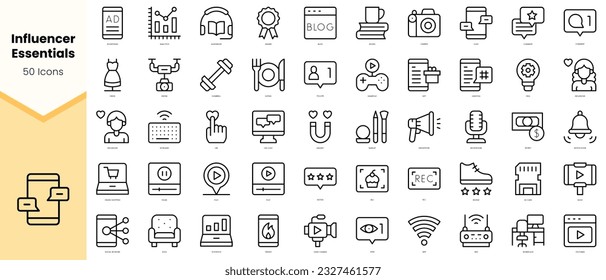 Set of blogger influencer Icons. Simple line art style icons pack. Vector illustration