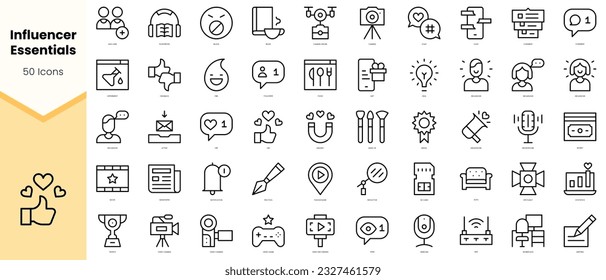 Set of blogger and influencer Icons. Simple line art style icons pack. Vector illustration