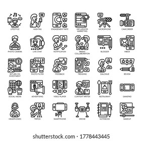 Set of blogger and influencer thin line and pixel perfect icons for any web and app project. 