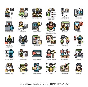 Set of blogger and influencer thin line and pixel perfect icons for any web and app project. 