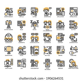 Set of Blogger and influencer thin line and pixel perfect icons for any web and app project. 