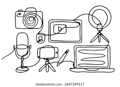 Um conjunto de itens de blog desenhados em estilo line-art.