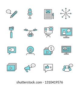 Set of blogging Related Vector Line Icons. Includes such icons as journalist, media, blog, reporter, news, internet, web site