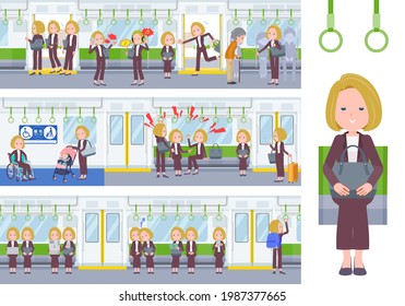 A set of blond hair business women on the train.It's vector art so easy to edit.