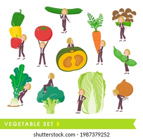 A set of blond hair business women and vegetables.type B.It's vector art so easy to edit.