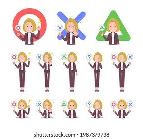 A set of blond hair business women with a round plate.It's vector art so easy to edit.