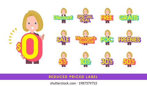 A set of blond hair business women with a great deal POP in English.It's vector art so easy to edit.