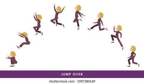 A set of blond hair business women who jump over big.It's vector art so easy to edit.