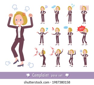 A set of blond hair business women expressing their discontent.It's vector art so easy to edit.