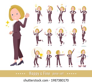 A set of blond hair business women in a cheerful pose.It's vector art so easy to edit.