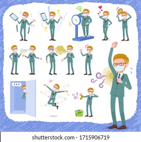 A set of Blond hair businessman wearing mask on inferiority complex.There are actions suffering from smell and appearance.It's vector art so it's easy to edit.