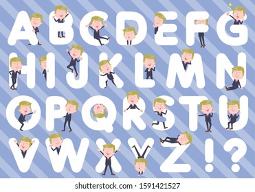 A set of blond hair old men designed with alphabet.Characters with fun expressions pose various poses.It's vector art so it's easy to edit.
