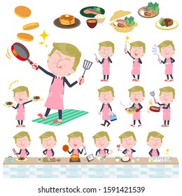 A set of blond hair old men about cooking.There are actions that are cooking in various ways in the kitchen.It's vector art so it's easy to edit.
