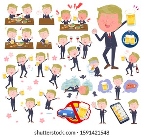 A set of blond hair old men related to alcohol.There is a lively appearance and action that expresses failure about alcohol.It's vector art so it's easy to edit.
