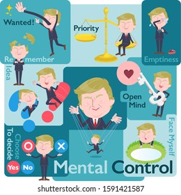 A set of blond hair old men who control emotions.A variety of image illustrations expressing self emotion.It's vector art so it's easy to edit.
