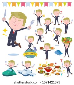 A set of blond hair old men on food events.There are actions that have a fork and a spoon and are having fun.It's vector art so it's easy to edit.
