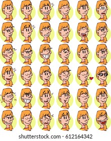 Set of blonde woman emojis; Cheerful, sad, angry, content ... and many more expressions.
