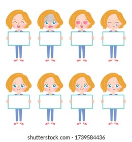 A set of blonde woman with who express various emotions.It's vector art so it's easy to edit.